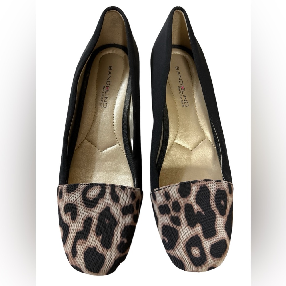 Bandolino Black Leopard Comfort Wedge Loafers SZ 6